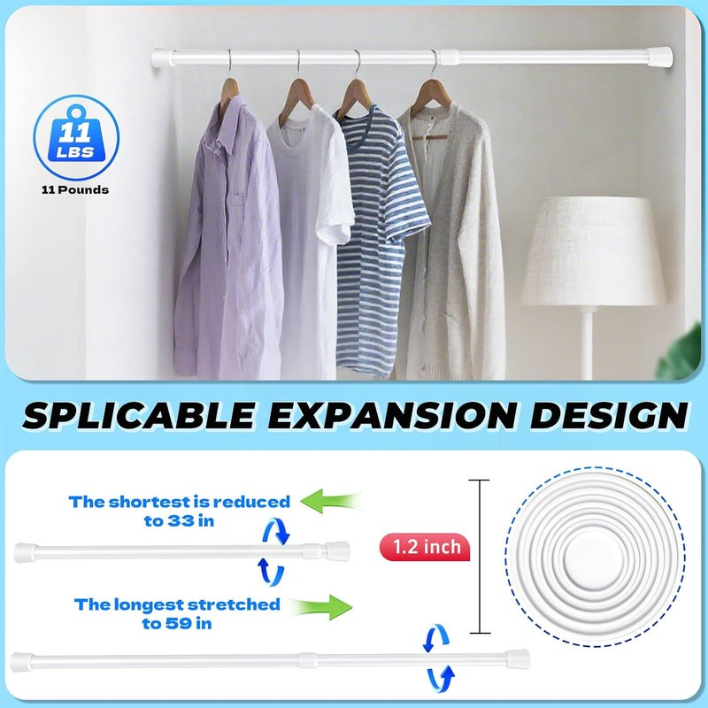Caserry 2pcs Shower Curtain Rods Adjustable 33-59 Inches, 0.86" Diameter Spring Tension Rod No Drill, Heavy Duty Expandable Rod for Bathroom, Window, Kitchen, Closet, Room Divider, 1.2" Non-Slip Caps, White - Image 2